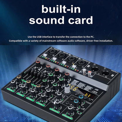GAX-GT6  Professional 6-channel audio mixer, portable audio card, mixer，6-channel DJ controller/audio console mixer