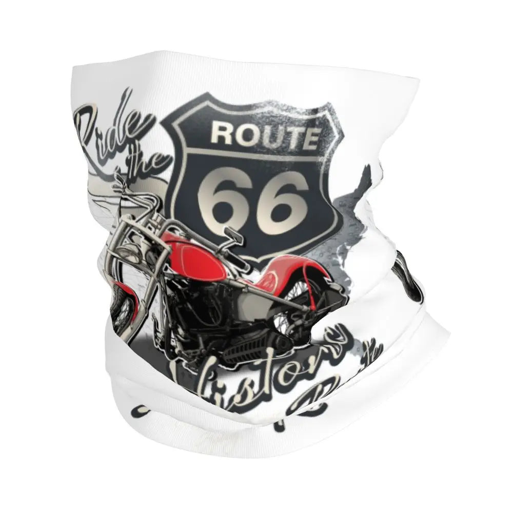 Custom Travel Motorcycle Ride Route 66 Bandana Winter Neck Warmer Windproof Wrap Face Scarf for Hiking Highways Gaiter Headband