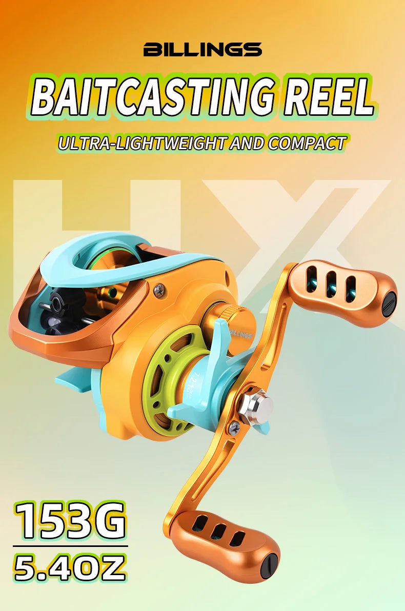 BILLINGS Baitcaster Reel,Ultralight Baitcasting Fishing Reel,7.2:1 Gear Ratio,Metal Spool,Max Darg 6KG,for Freshwater Saltwater