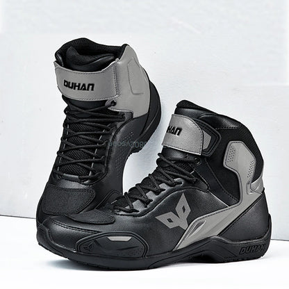 DUHAN  Motorcycle Boots Male Boots for Men Motocross Waterproof Anti Slip Fall Prevention Mid Top Leather Cycling Riding Shoes