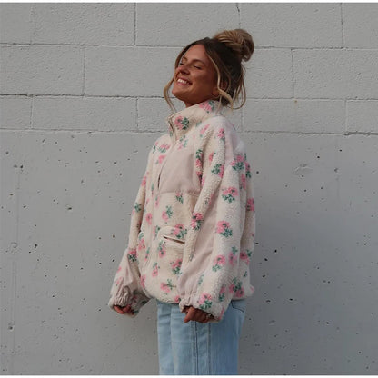 Fashion Lambswool Women's Coats Patchwork Long Sleeve Zipper Pocket Female Parka Jacket 2025 Autumn New Arrival Lady Outerwear