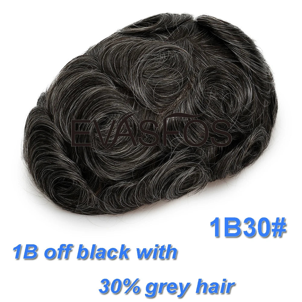 EVASFOS 0.02-0.04mm Super Thin Skin Men's Toupee Natural European Human Hair Male Wig Prosthesis Hair System For Men
