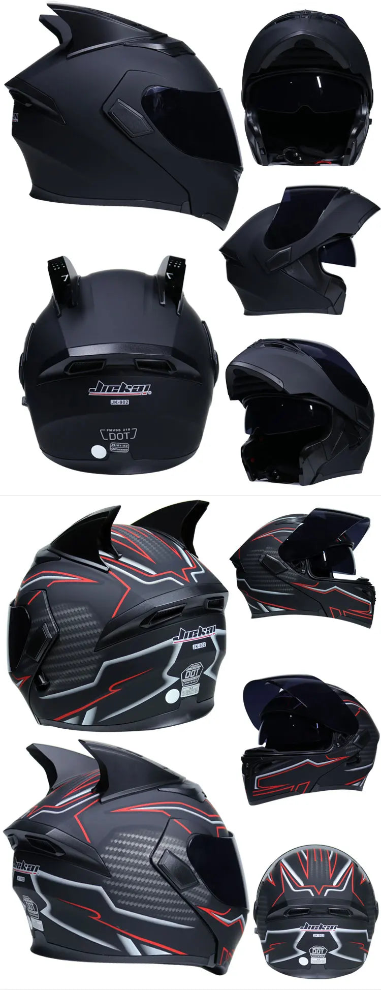 JIEKAI Motorcycle Flip Up Helmet Personality Horn Tail Motorbike Motocross Shark Moto Helmet Technology Design Full Face Casco
