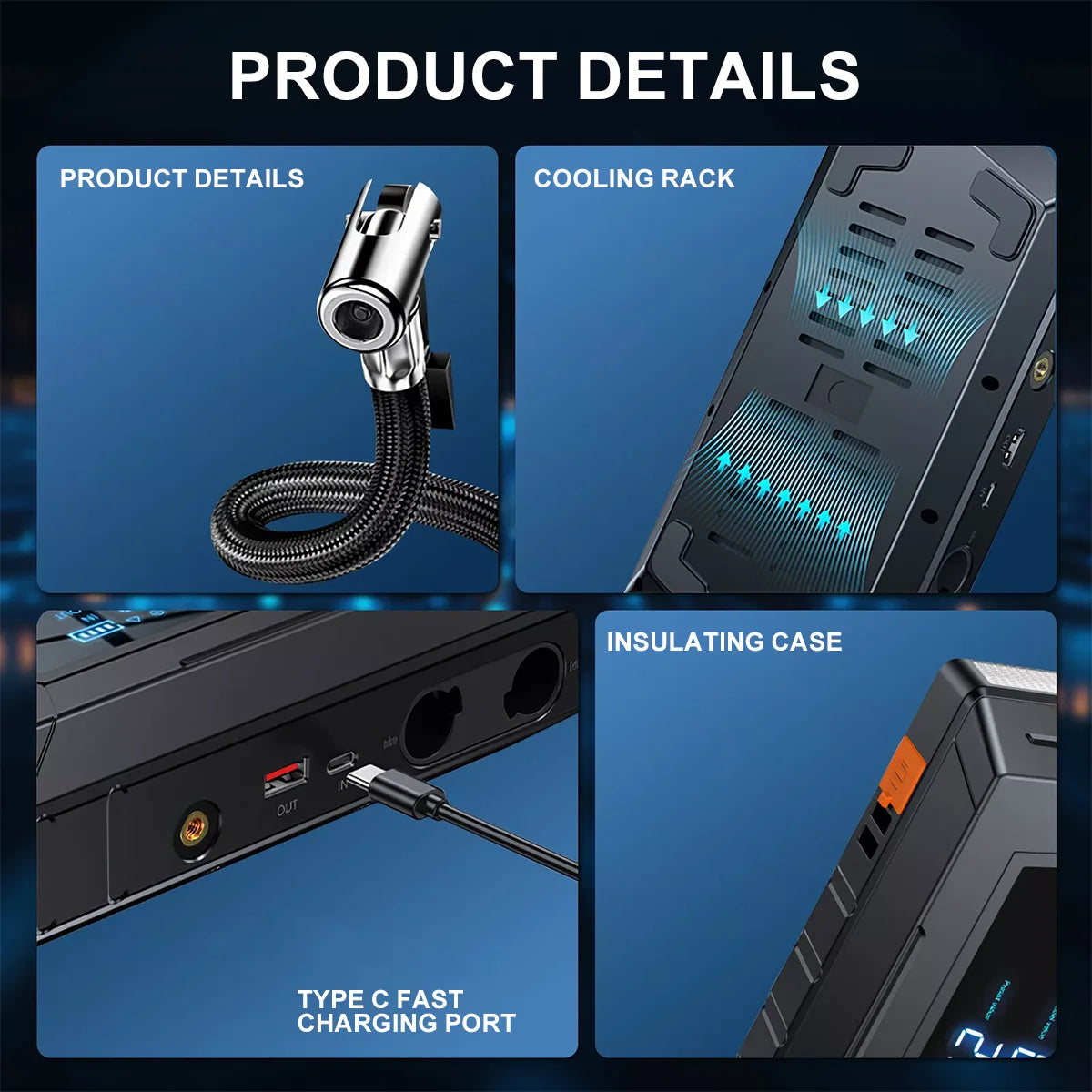 Jump Starter Air Compressor with Power Bank Portable 9000A Battery Booster 150PSI Tire Inflator 12V Car Starting Device