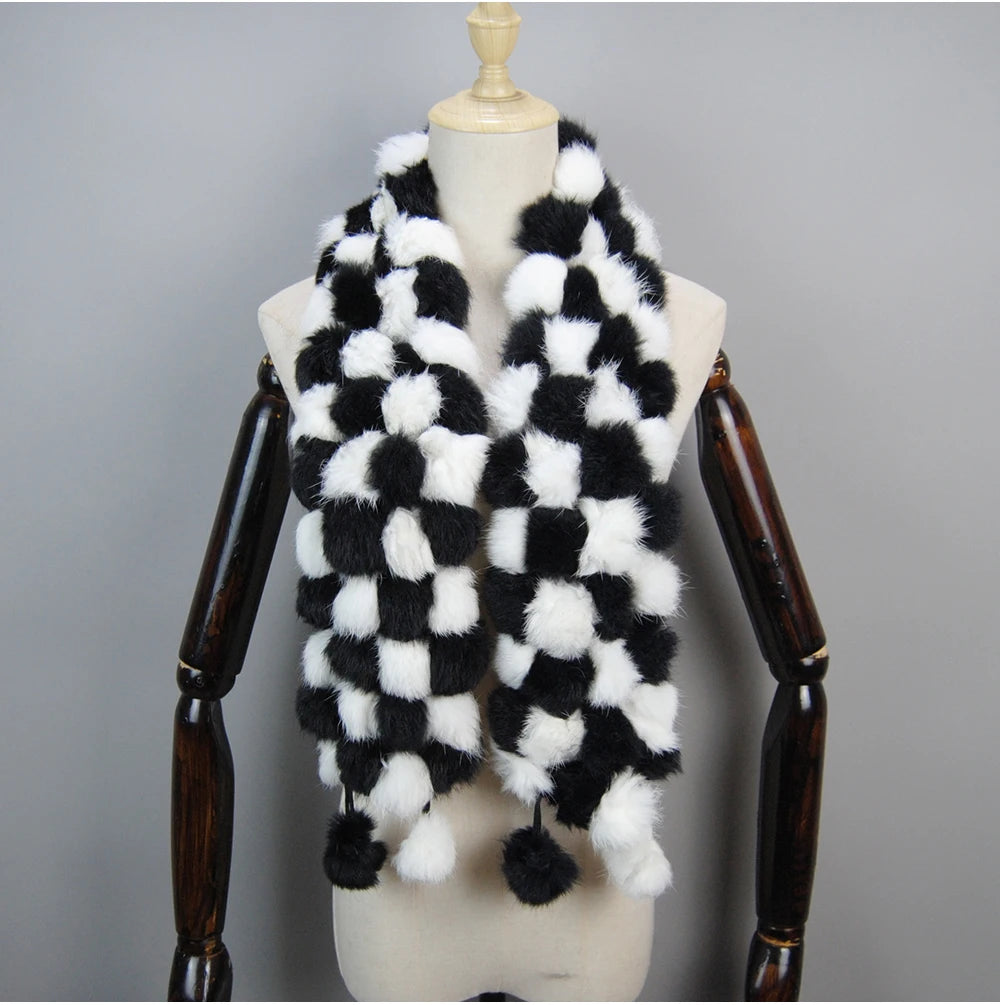 Women Winter Warm Real Rabbit Fur Scarf Hot Sale Natural Rabbit Fur Muffler 2025 Lady 100% Genuine Fur Scarves Wholesale Retail