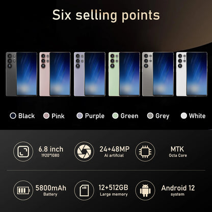 FUFFI Global Vision S26 Pro Smartphone Android 8GB RAM 512GB ROM 6.8 Inch Phone 1920x1080HD 24MP+48MP 5G Network Mobile Phones
