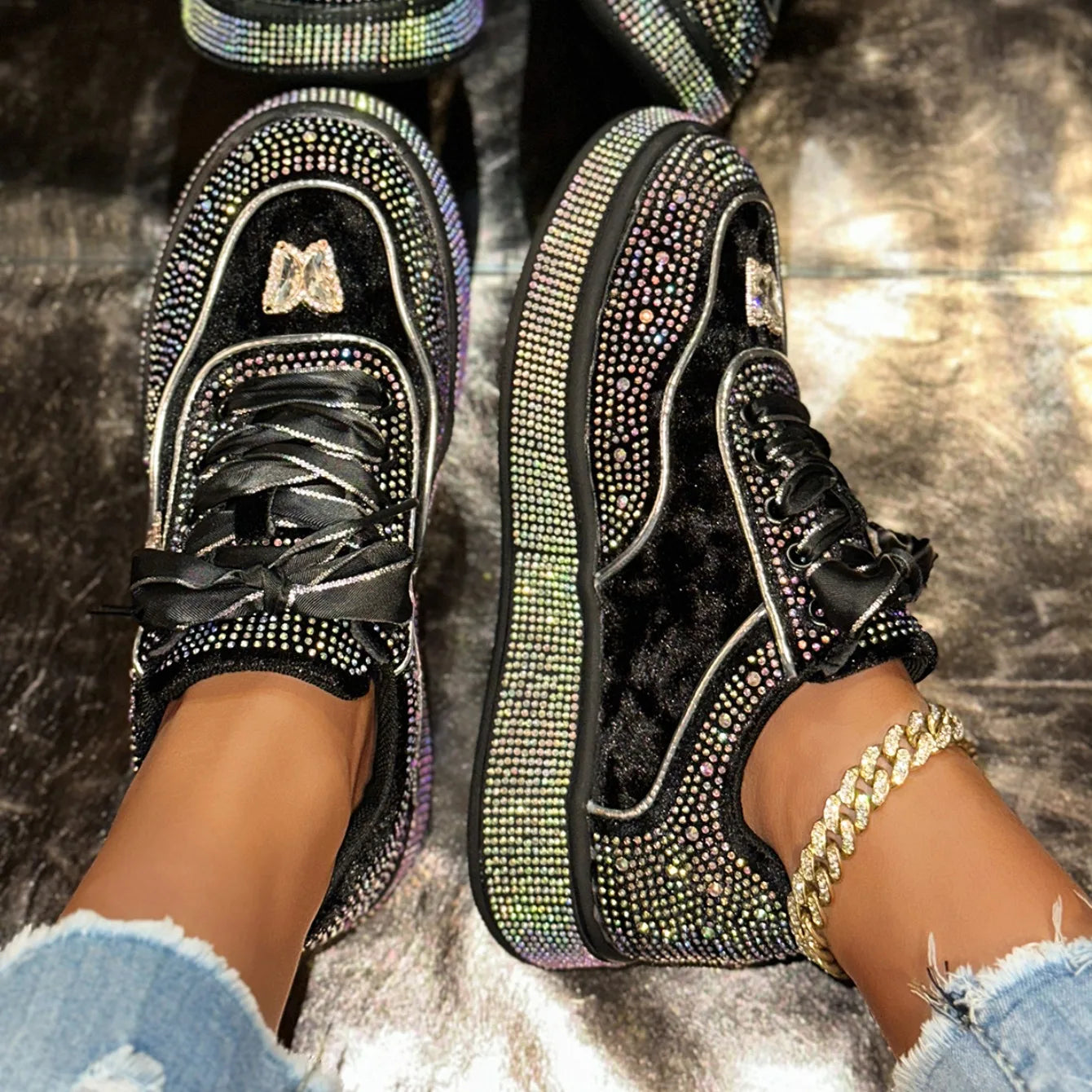 Luxury Designer Women Sneakers Outdoor Platform Female Sneakers Women Fashion Luxury Rhinestone Ladies Shoes Zapatos De Mujer