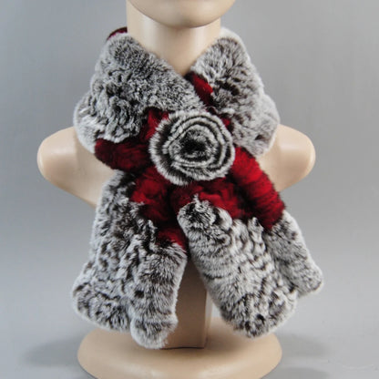 Hot Russian Women Knit Real Rex Rabbit Fur Scarf Lady Fashion Floral Rex Rabbit Fur Mufflers Hot Winter Warm Natural Fur Scarves