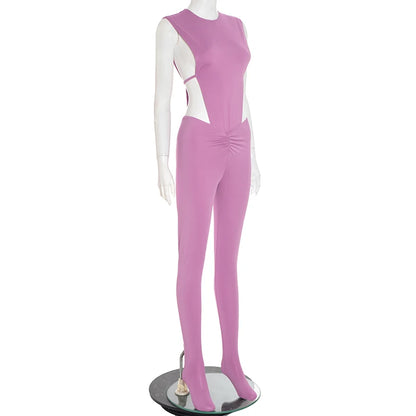 Weird Puss Sexy Women Tracksuit 2 Piece Set Sleeveless Side Split Bodysuit+Ruched Foot Leggings Matching Hipster Street Outfits