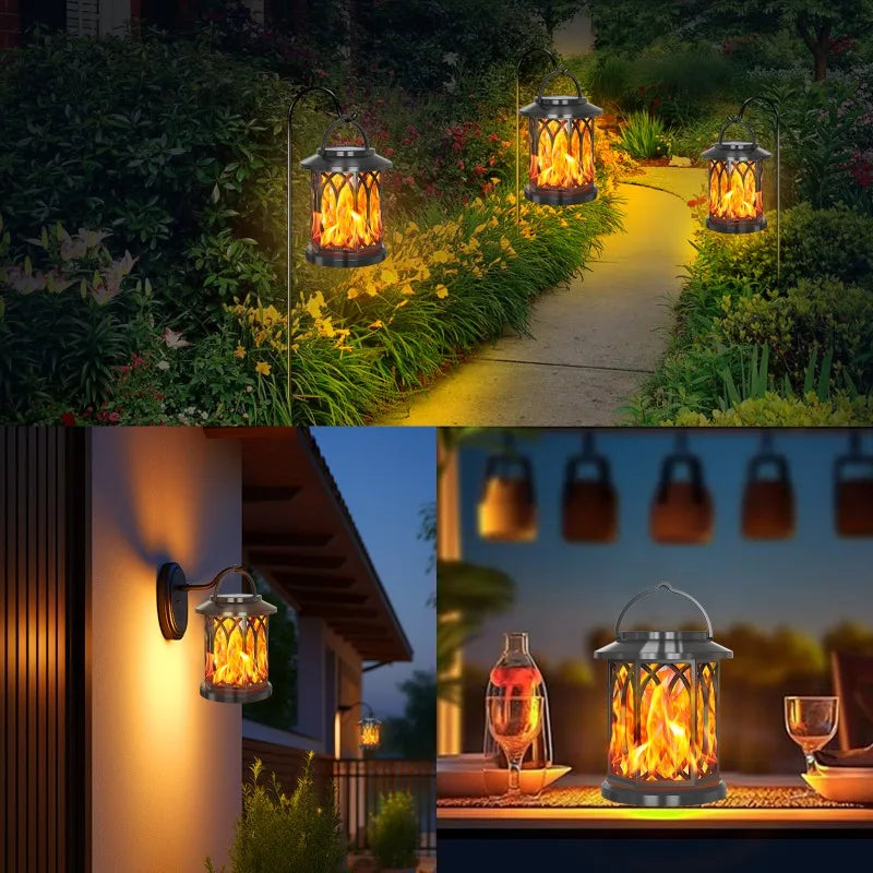 Solar Powered Outdoor Flame Lights Clip-On Lantern Hanging Lamp Waterproof Landscape Pathway Lights for Garden Yard Patio Decor