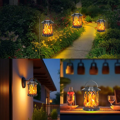 Solar Powered Outdoor Flame Lights Clip-On Lantern Hanging Lamp Waterproof Landscape Pathway Lights for Garden Yard Patio Decor