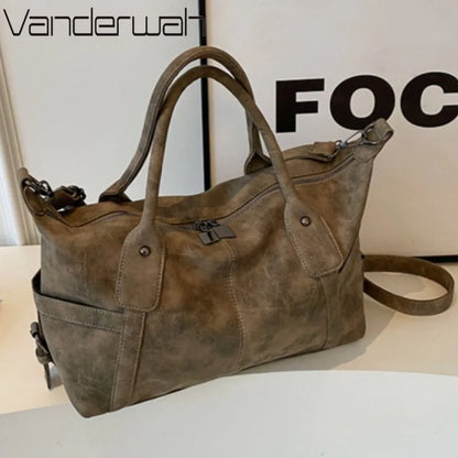 Retro Distressed Suede Texture Boston Hobo Bag Large Capacity Tote Handbag Shoulder Crossbody Bag for Women Daily Commute Trave