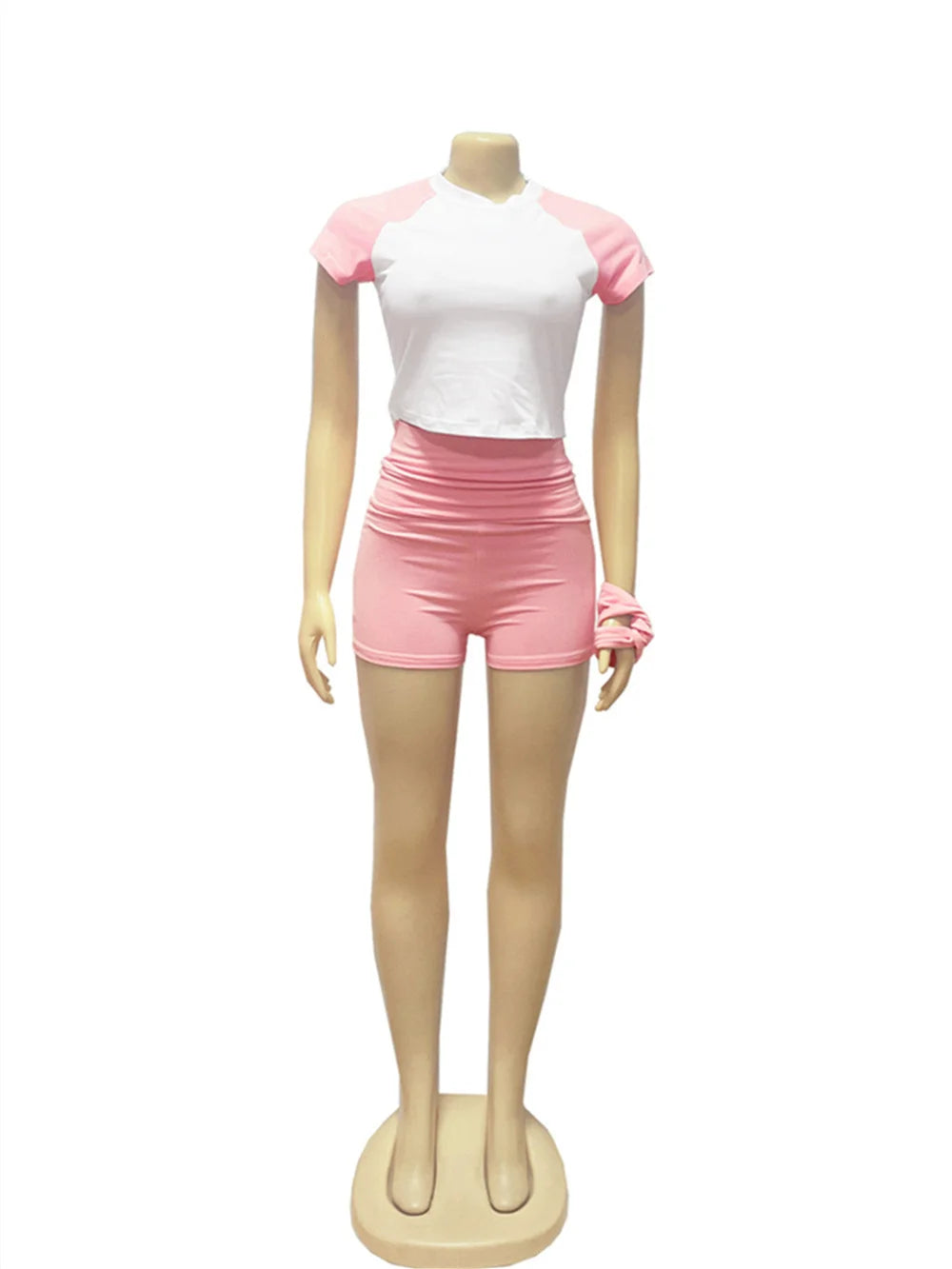 Weird  Puss Sporty Patchwork 3 Piece Set Women Casual Summer Headband+Crop Top+High Waist Bike Shorts Street Matching Tracksuit