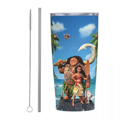 Moana and Pua Cartoon Movie Insulated Tumbler with Straws Stainless Steel Coffee Mugs Double Wall Car Bottle Cups 20oz