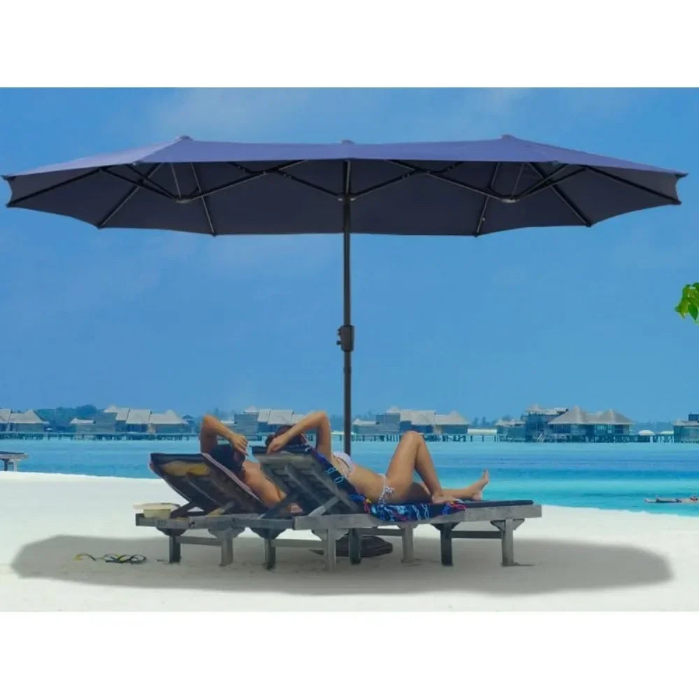 # l 13 foot large terrace umbrella, outdoor double-sided rectangular market umbrella with 12 ribs for UV protection, with a cran
