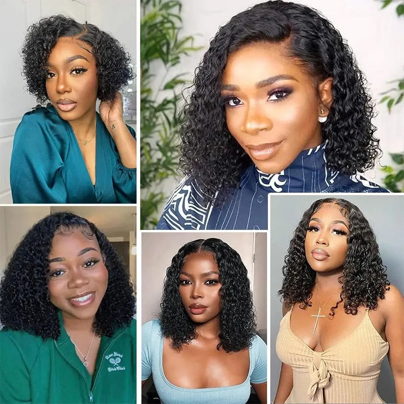 16Inch Wear And Go Glueless Bob Wig Human Hair Short Curly Deep Wave Lace Front Wigs Pre Cut Brazilian Hair 4x4 5X5 HD Lace Closure Wig  220% Density Pre-Plucked No Lace Front Closure Ready to Wear Natural Human Hair Lace Fro
