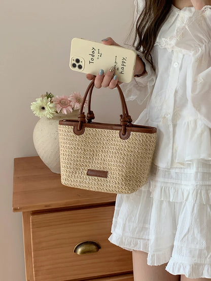 Summer Vacation Women's Beach Straw Shoulder Bag Retro Design Ladies Portable Crossbody Bags Knot Basket Woven Tote Handbags