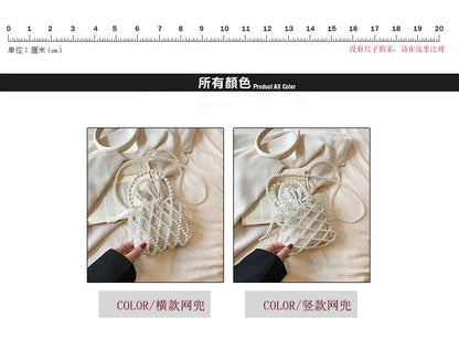 Women Pearl Bag Small Mini Tote Bucket Bag Woven Crossbody Hand Bags for Women Coin Purse Wallet Handbag Ladies Shoulder Bags
