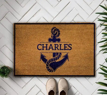 Personalized Anchor With Name Doormat Custom Family Name Welcome Mat Nautical Door Mats Boat Owner Floor Outdoor Bathroom Rugs