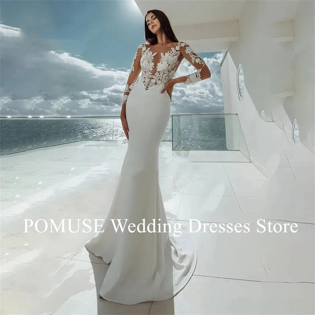 Sexy Long Sleeves Mermaid Wedding Dresses White Customized Lace Appliques 2024 Bridal Dress Gowns Beach Vestidos De Noiva