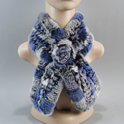 Hot Russian Women Knit Real Rex Rabbit Fur Scarf Lady Fashion Floral Rex Rabbit Fur Mufflers Hot Winter Warm Natural Fur Scarves