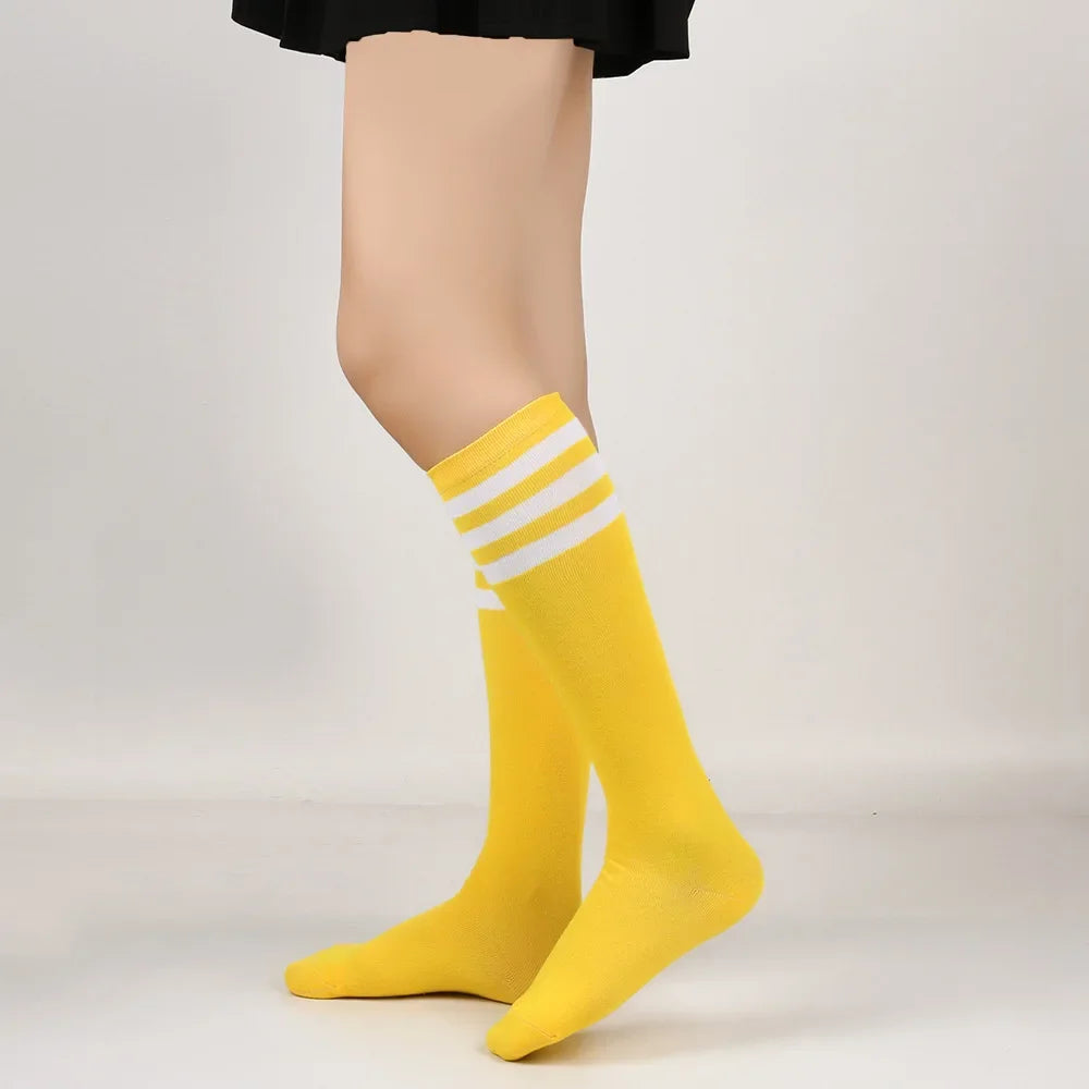 Middle Tube Sock Women Striped Knee High Ladies Japanese Harajuku College Style Cotton Summer Calf Sock Black White Female Gift