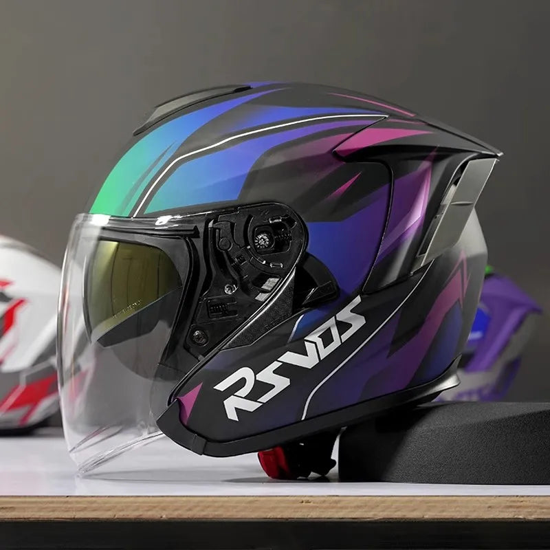 RSV DOT Motorcycle Helmet Double Visor 3/4 Half Helmets Scooter Casco Moto for Men Women Capacete Motorcycle Street Bike Gear