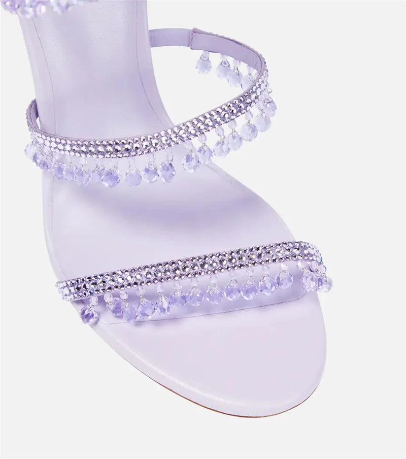 Crystal Wrap Sandals Women Summer 2025 Wedding Shoes High Heel Party Shoes Ankle Strappy Sandals Designer Stiletto Heel Shoes