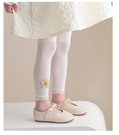 Girls Leggings Kids Hollow Out Pants Summer Children's Clothing Pencil Pants Flower Trousers Korean Style