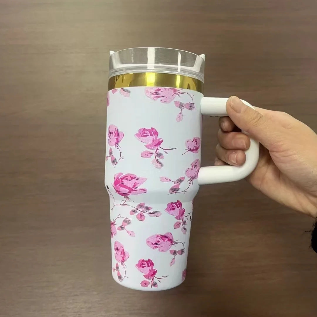 14oz Car Cup 304 Stainless Steel Insulated Travel Tumbler with Handle Straw Lid & Cold Retention for Vehicle, Office, Gifts