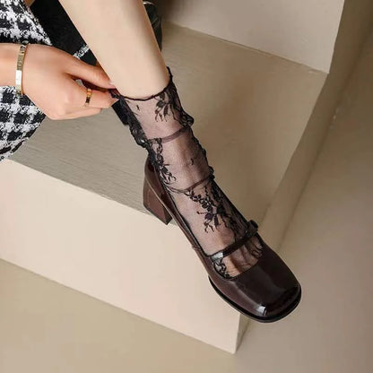 Women's Harajuku Ladies Breathable Transparent Floral Lace Socks Sweet Mesh Fishnet Socks Soft Funny Socks Hosiery Sox