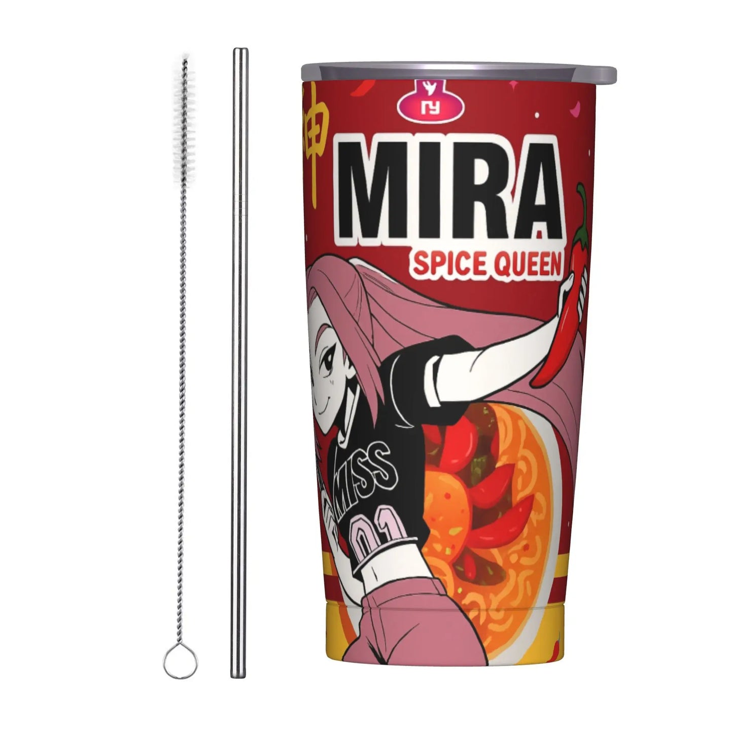 kpop demon hunters ramen rumi Tumbler With Straw  Stainless Steel Tumblers Cup Double Wall Vacuum Insulated for Cold Or Hot 20oz