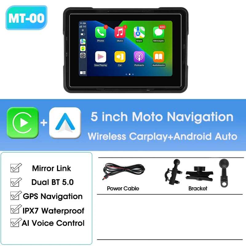 Jansite 5/7 inch Portable Carplay Motorcycle DVR GPS Navigation IPX7 Waterproof LCD Display For Wireless CarPlay Android Auto