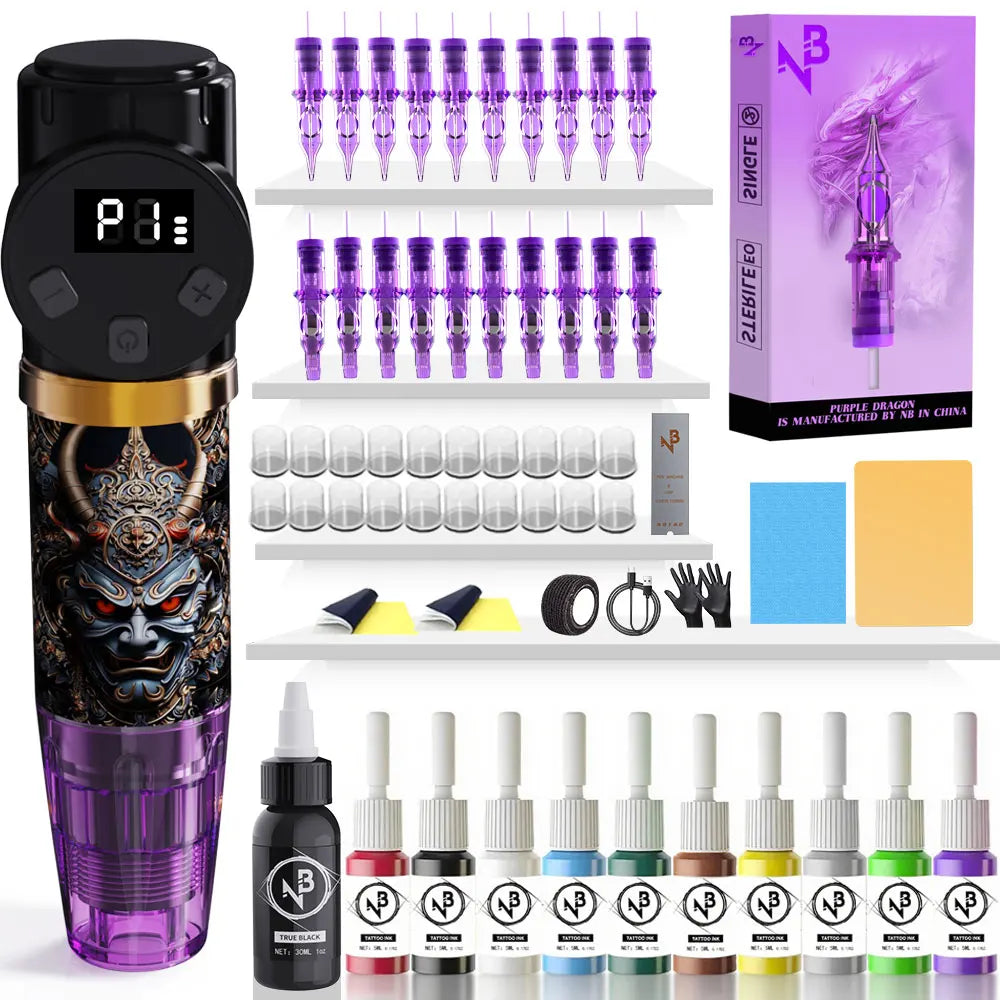 Valentine's Day Gift Wireless Tattoo Pen Set, 1500mAh Battery USB Charging, 20 Needles, 11-color Tattoo Ink And 20 Tattoo Cups,