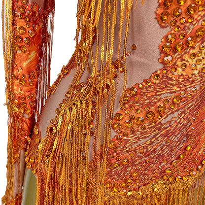 Sparkly Sequins Tassel One Shoulder Tight Bodysuit Women Dance Leotard Outfit Nightclub Bar Performance Costume Stage Wear Duxiu