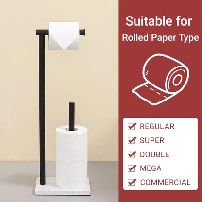 Free Standing Toilet Paper Holder Stand with Reserve Heavyweight Marble Base amp Matte Black Stainless Steel Bathroom Tissue Rol