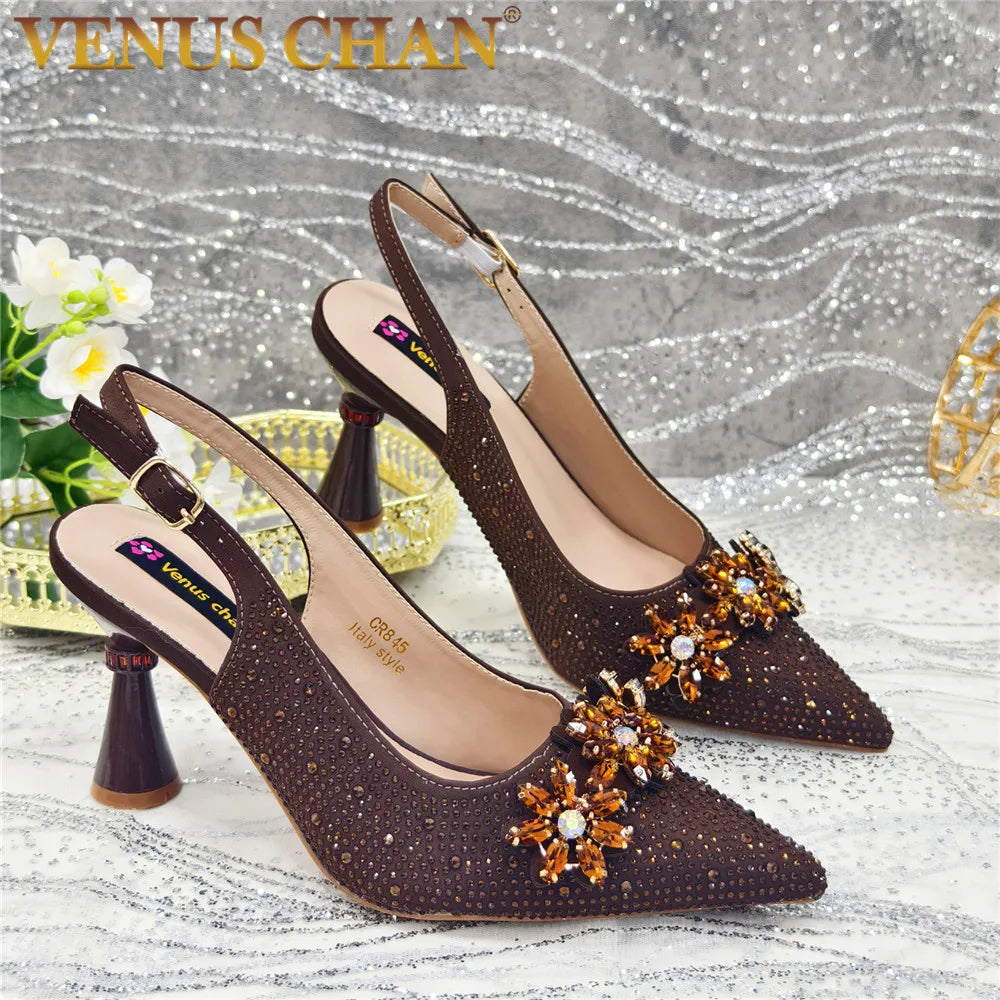 New Arrival African Women Shoes Decorated with Rhinestone Shoes for Women 2025 Designer Luxury Plus Size 43 Wedding Shoes Bride