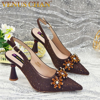 New Arrival African Women Shoes Decorated with Rhinestone Shoes for Women 2025 Designer Luxury Plus Size 43 Wedding Shoes Bride
