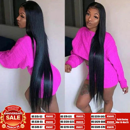 Silky Straight Lace Front Wigs Human Hair 200% Density 26 Inch Human Hair Wig for Women Natural Black HD Transparent Lace
