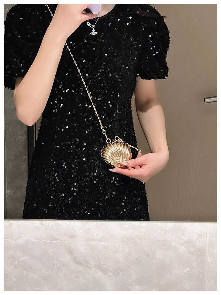Golden Silver Evening Bag Handbag Luxury Designer Shoulder Crossbody Bags Party Wedding Clutch Mini Heart Pattern Shell Purse