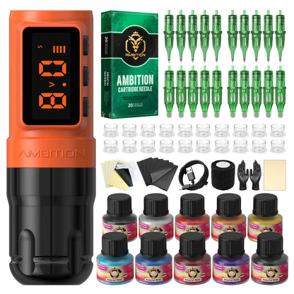 Ambition Bolt-X Kit Tattoo Machine Pen Set Wireless Power Supply Battery 1600mAh 10Hours Permanent Makeup Coreless Tattoo Gun