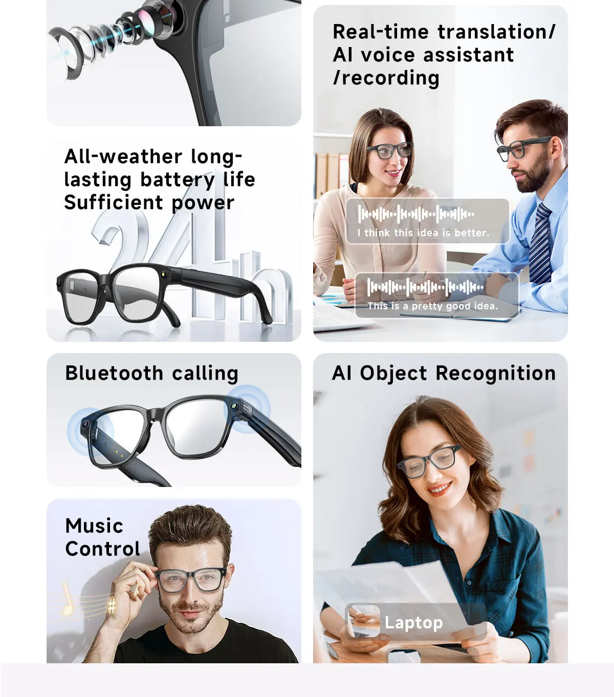 New AI Smart Glasses 800W Camera WIFI+Bluetooth Real-time Transmission Sunglasses Touch Control Video Record Glasses For XIAOMI