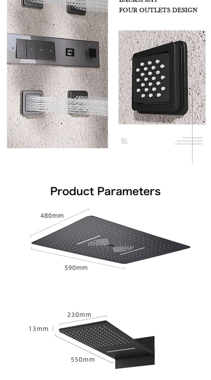 Gun gray brass luxury LED digital display constant temperature shower system embedded ceiling hot and cold water bathroom mixer