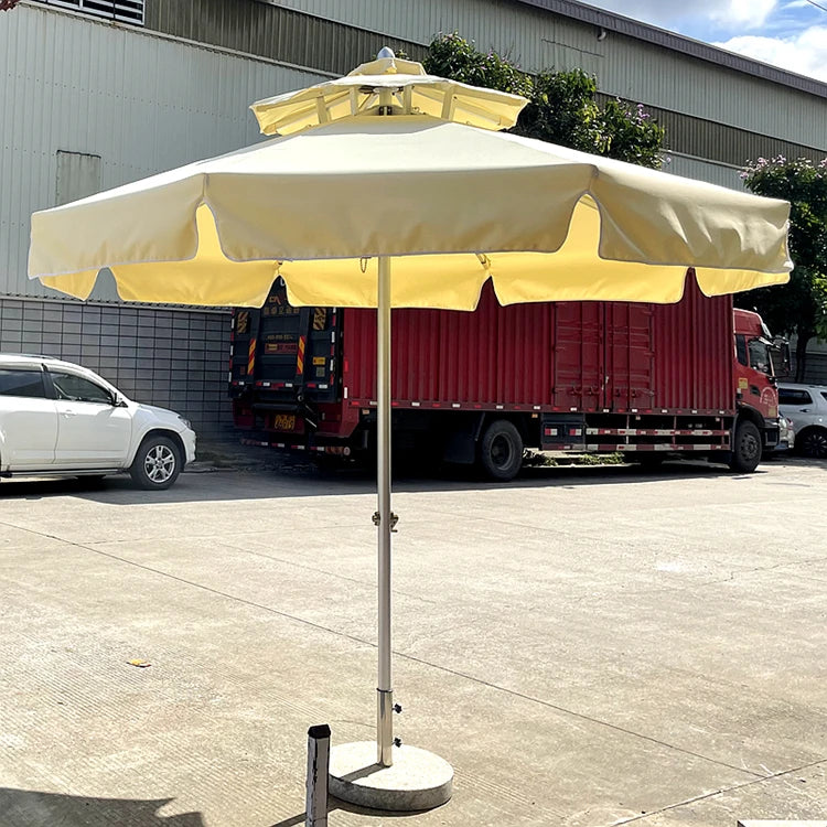 Pink Yellow Blue Striped Parasols Umbrellas Outdoor Luxury Aluminium Market Style Beach Umbrella with Fringe Outdoor for Shop