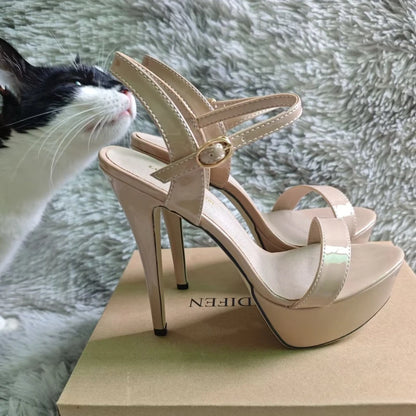 Women Peep Toes Sandals Stiletto Sexy Pumps Luxury Club 14cm Elegant Platform High Heels Nighclub Party Wedding Jazz Dance Shoes