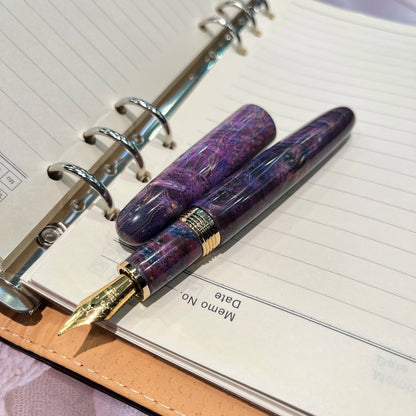 Natural Stabilized Wood Fountain Pen, Fine Nib Carving Handcraft Pen with Converter (Grass Green/Red/Blue)