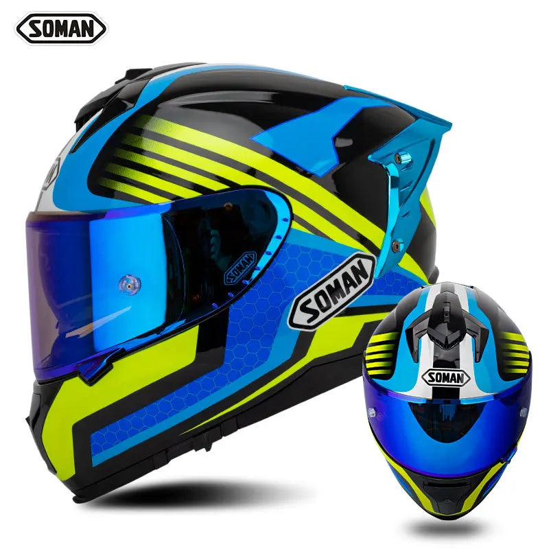 SOMAN ECE Motorcycle Helmet Adjustable Double Lenses Full Face Helmet Motocross Head Protection Anti-Fall Biker Motorbike Helmet