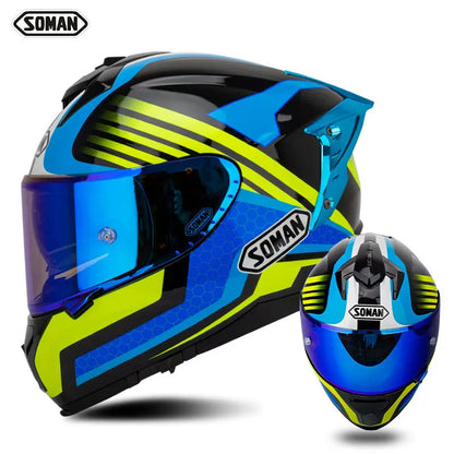 SOMAN ECE Motorcycle Helmet Adjustable Double Lenses Full Face Helmet Motocross Head Protection Anti-Fall Biker Motorbike Helmet