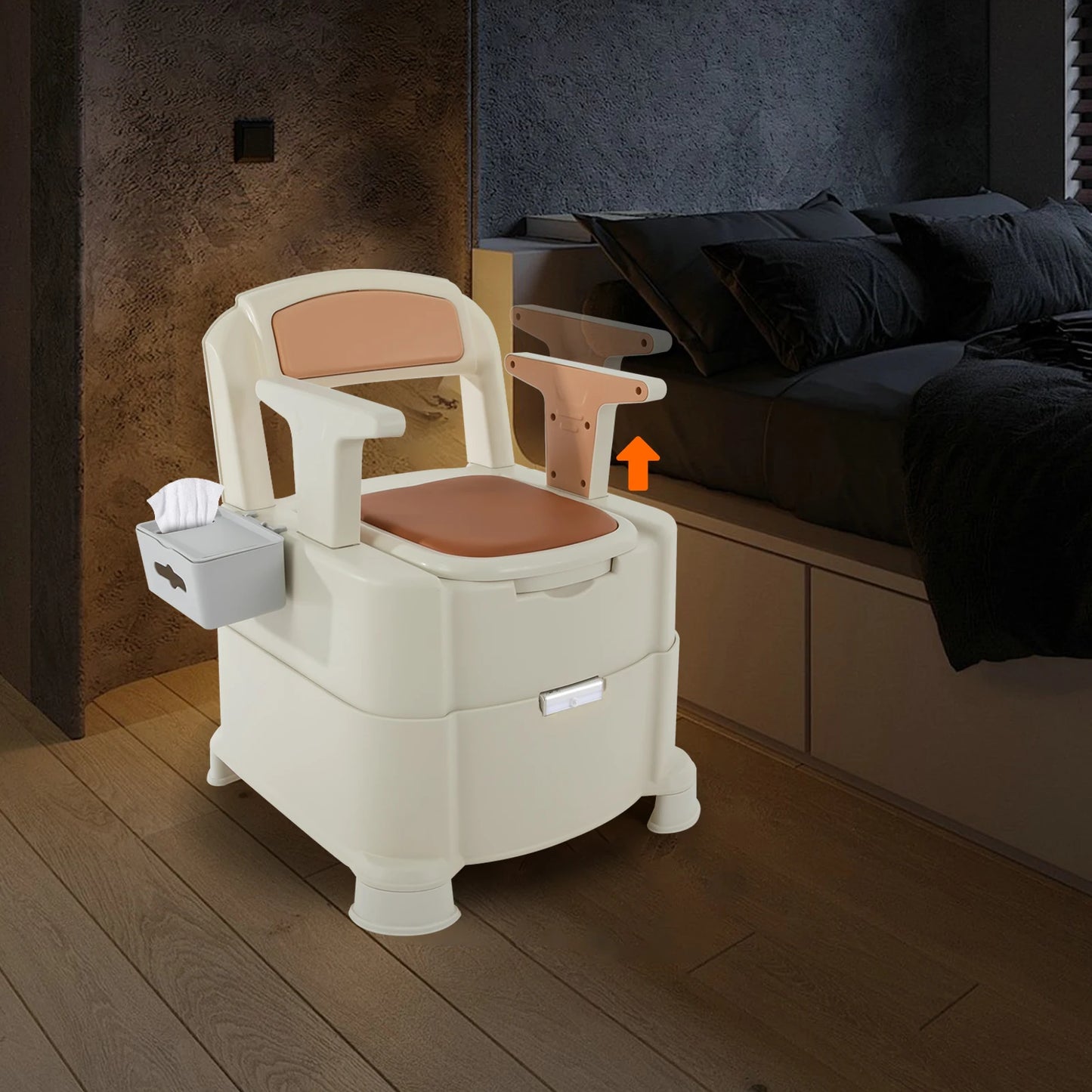 Toilet With Sensor Night Light,Bedside Commode  Bedside Toilet With Maximum Load 200kg, Portable Toilet