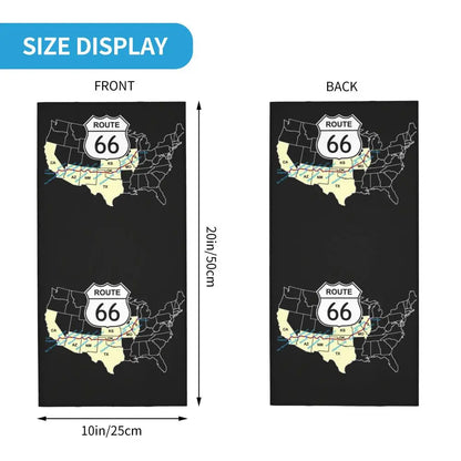Custom Travel Motorcycle Ride Route 66 Bandana Winter Neck Warmer Windproof Wrap Face Scarf for Hiking Highways Gaiter Headband